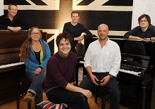 Chamber International - Jamie Callum, centre, with the Cavendish Pianos team during the star&rsquo;s visit